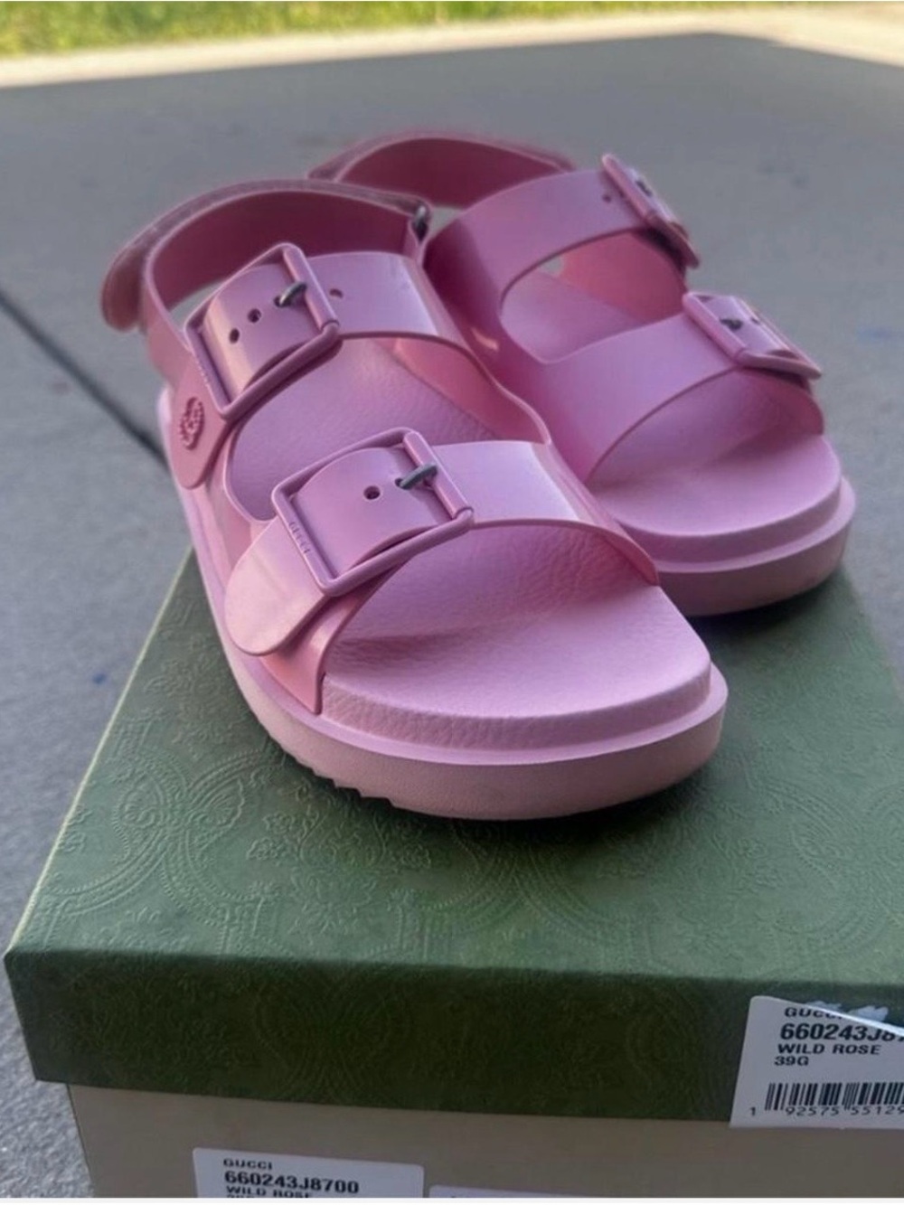 Gucci Pink Dual-Buckle Slide Sandals